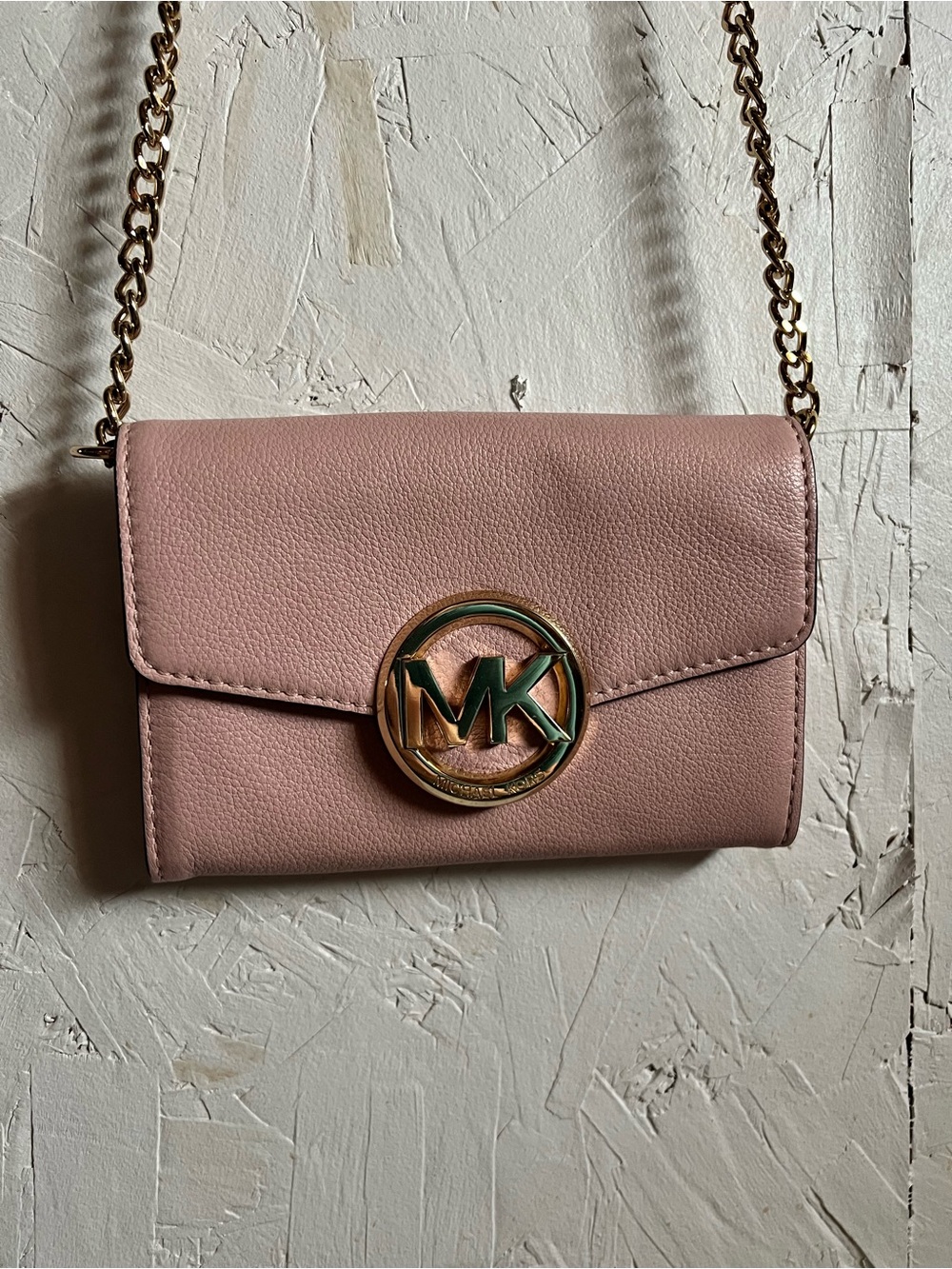 Michael Kors Blush Pink Leather MK Logo Chain Crossbody